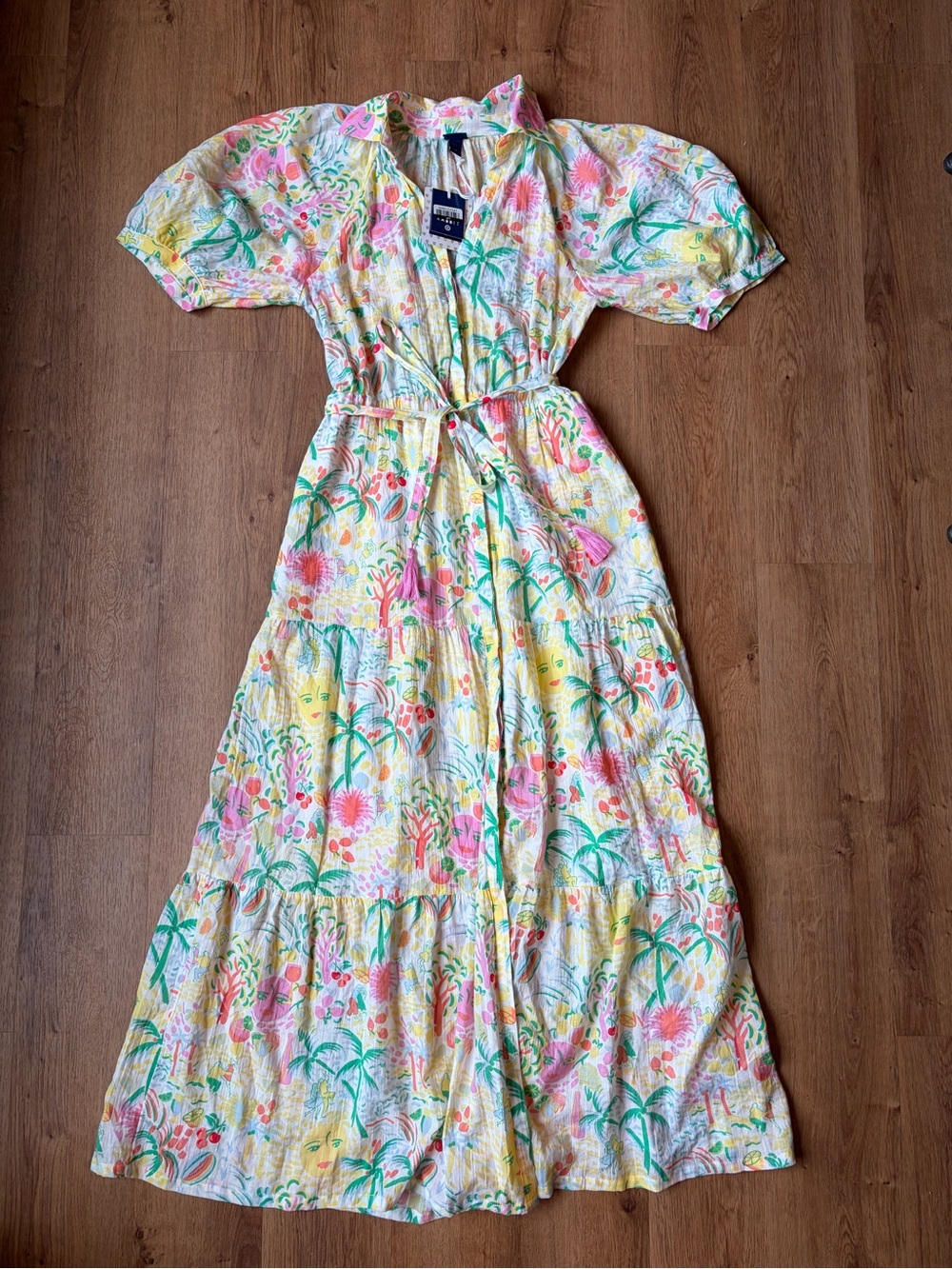 NWT Roller Rabbit x Target Tropical Print Tiered Midi Dress Puff Sleeve XS